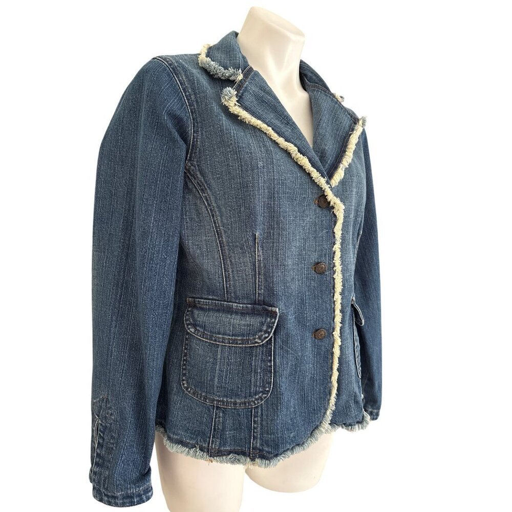 Soft Surroundings Medium Denim Jacket With Fringe Trim & Button Front - Picture 2 of 7
